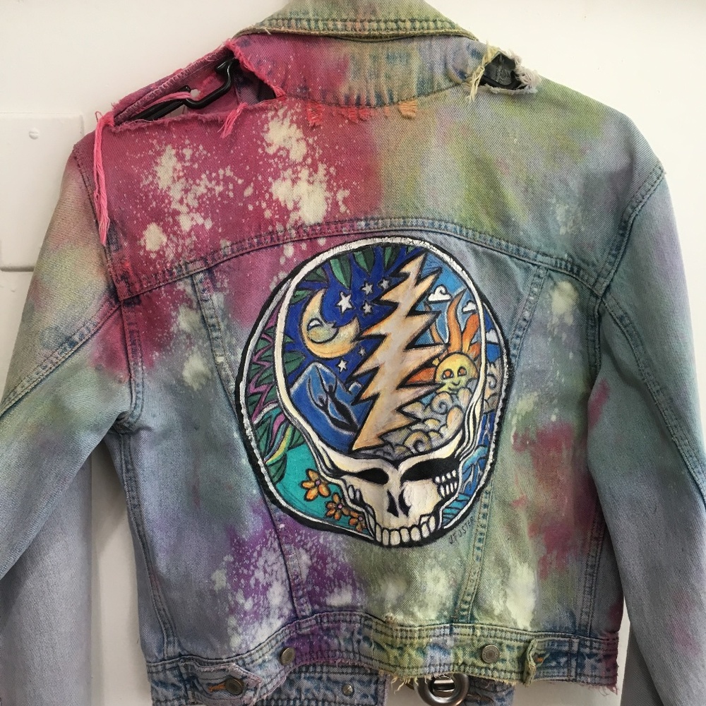 Hand painted dyed Grateful Dead denim jacket
